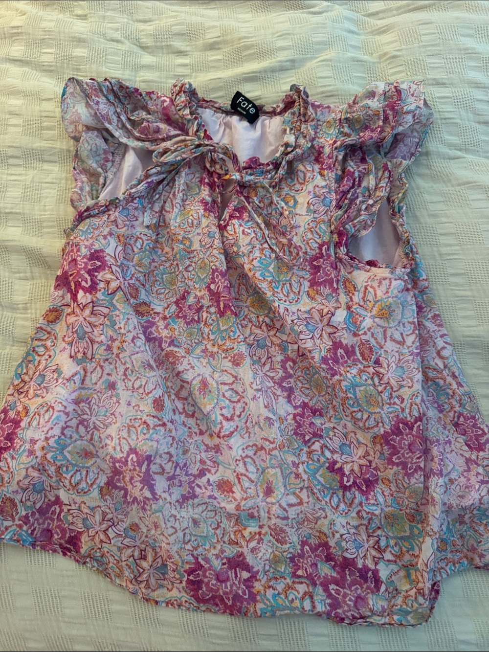 Fate Pink Multi Floral Ruffle Tie Camisole
